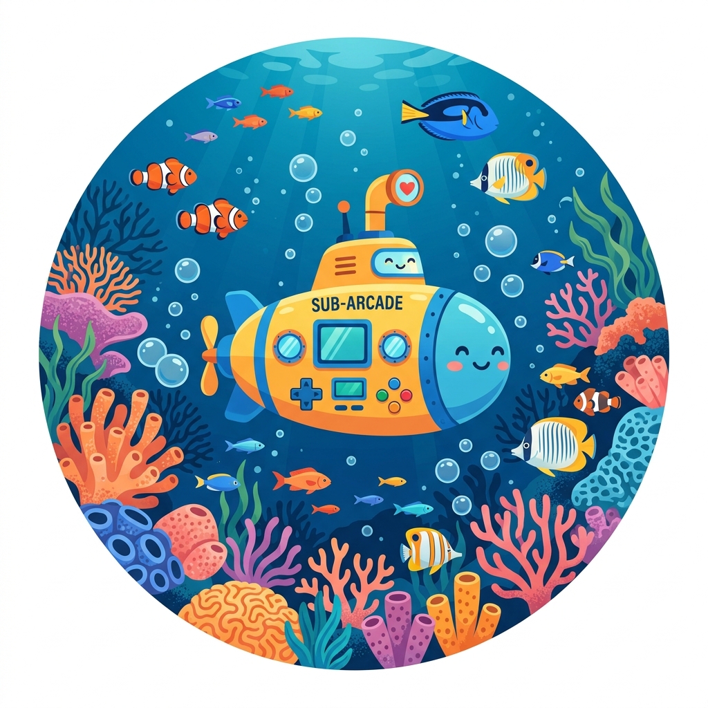 AquaArcade submarine console mascot design